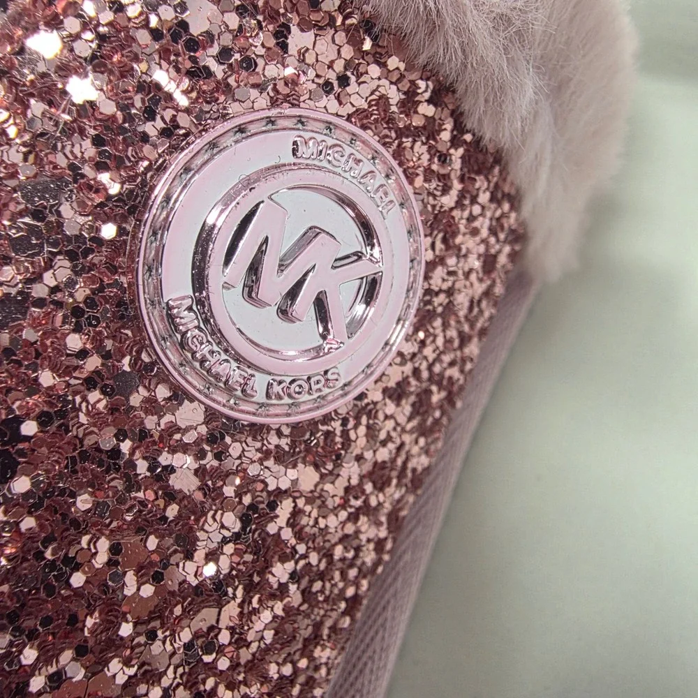 Michael Kors Janis Slipper Women 6 Royal Pink New Glitter Faux Fur 40F2JAFA2D